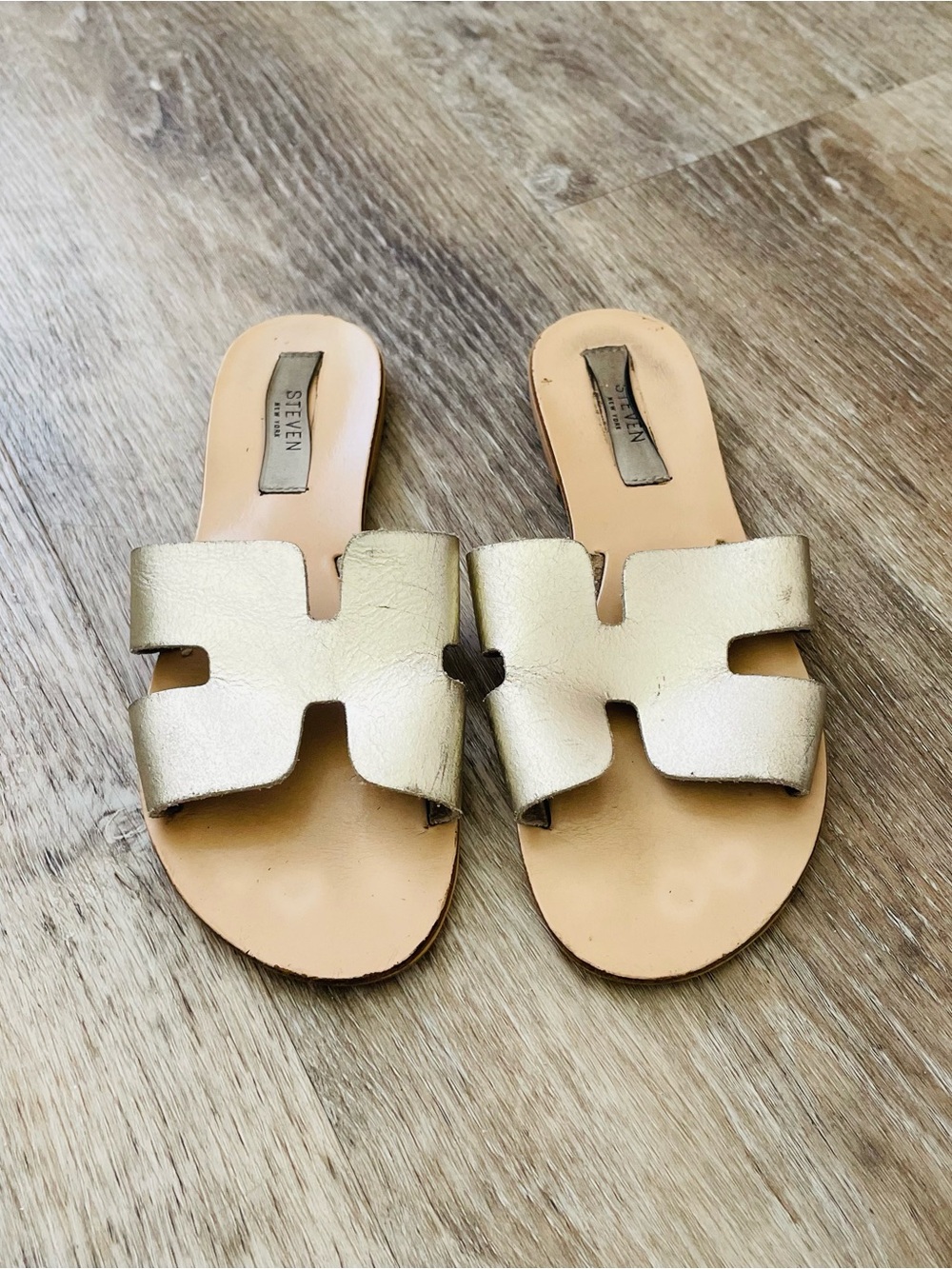 Steven By Steve Madden Metallic Gold Slide Sandals